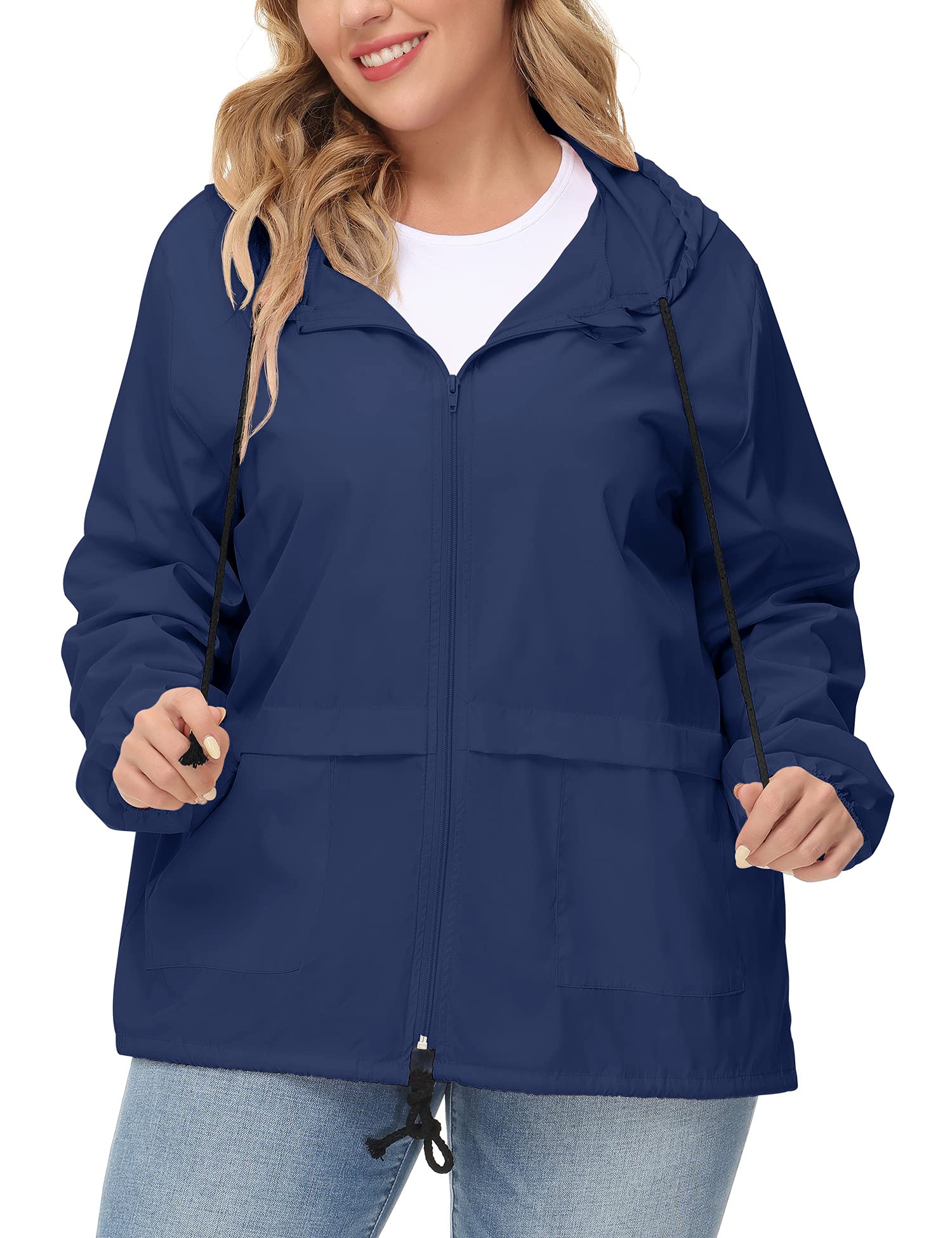 AvooguePlus Size Raincoat Women Waterproof Rain Jacket Packable Outdoor Hooded Windbreaker