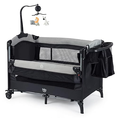 Miniatura 11 de BABY JOY Paquete y juego 5 en 1, cama de noche para bebé con moisés, cuna multifunción para recién nacidos hasta niños pequeños, cambiador de