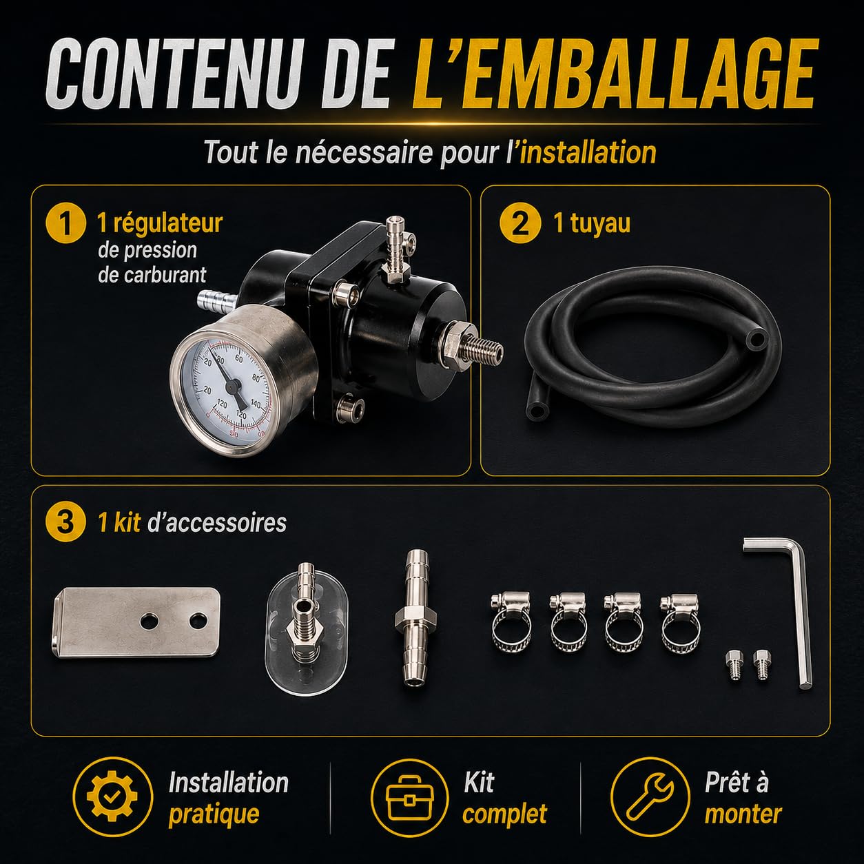 Regolatore di Pressione Universale per Benzina, Set di Regolatore di Pressione del Carburante 0-140psi Regolabile Valvola di Regolazione della Pressione del Carburante con Manometro