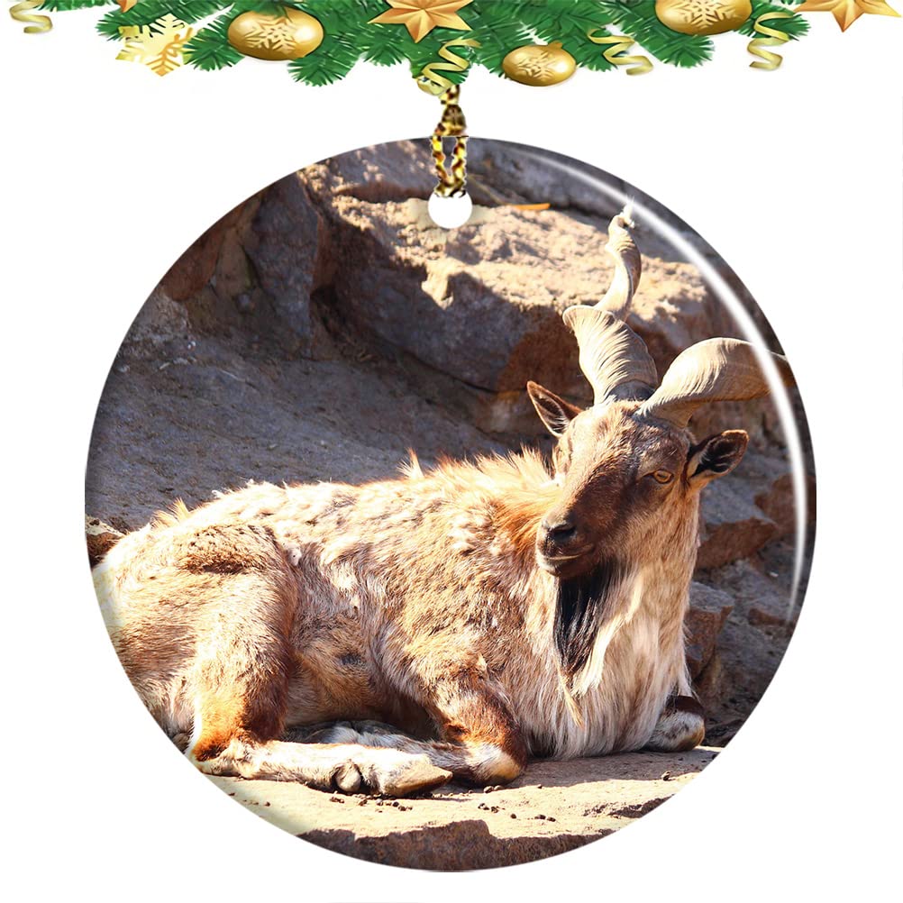 OYKLCCCLPakistan Marker Goat Capra Falconeri Hanging Ornament Christmas Tree Pendant Wedding Gift Holiday Decoration Ceramic Sheet