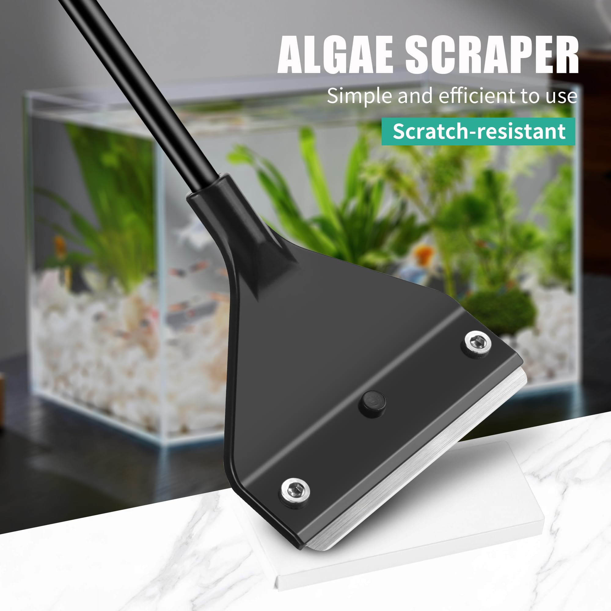 JSMTKJ Kit de Nettoyage pour Aquarium - Grattoir à Algues pour Aquarium avec Tige Amovible de 62 cm, 15 Lames de Rechange en Acier Inoxydable pour Nettoyer l'aquarium