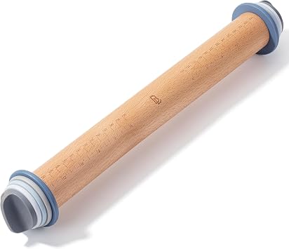 BAMBOO LAND- Adjustable Rolling Pin with Thickness Rings, 13.8", 4 Rings | 2-10 mm / 1/16"-3/8", Wood Rolling Pins for Baking Bread, Pizza, Doughs