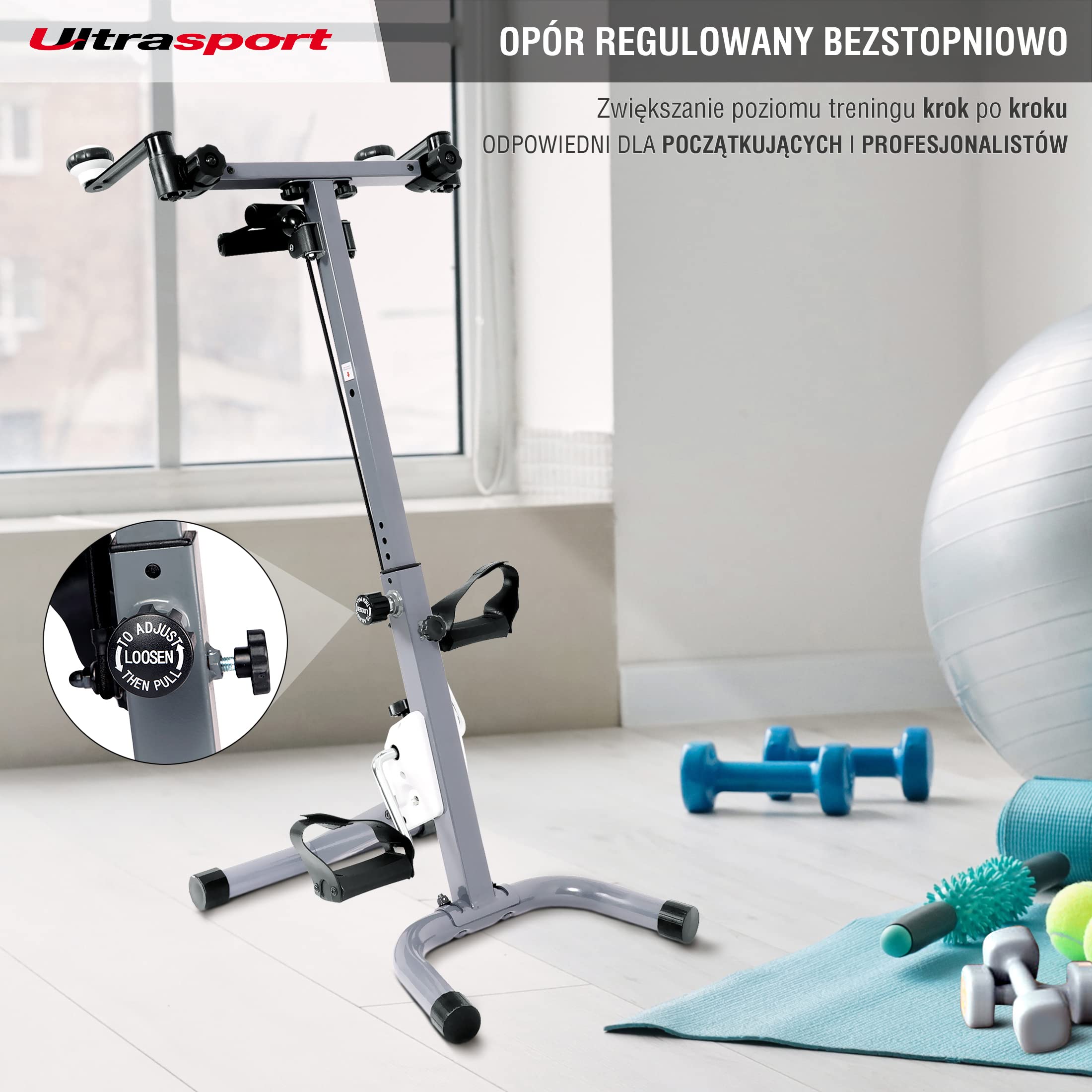 Ultrasport Seniors Fitness, Trenażer domowy, starsza wersja F-Bike, rower stacjonarny, leżący rower treningowy, składany