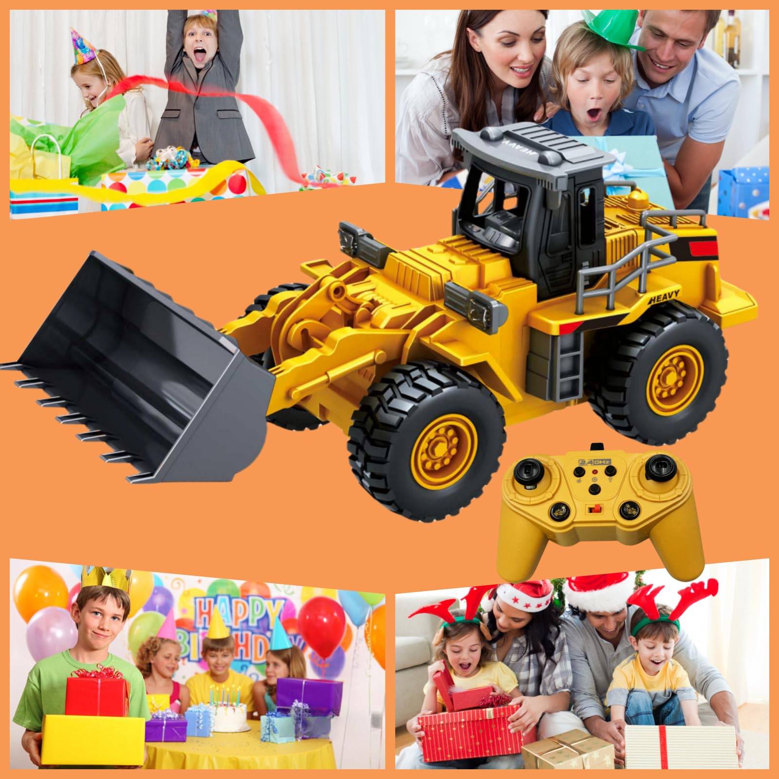 9 Canal 1:16 cuatro ruedas Bulldozer teledirigido juguete, con luces y sonido, pala de metal, mando a distancia inalámbrico, cargador frontal con mando a distancia, para regalos para niños