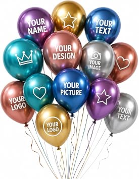 100 pcs Customized 12-Inch Balloons, Add Your Logo, Text & QR Code, Perfect for Parties, Weddings, Corporate Events 2.8g Durablity Latex Metallic