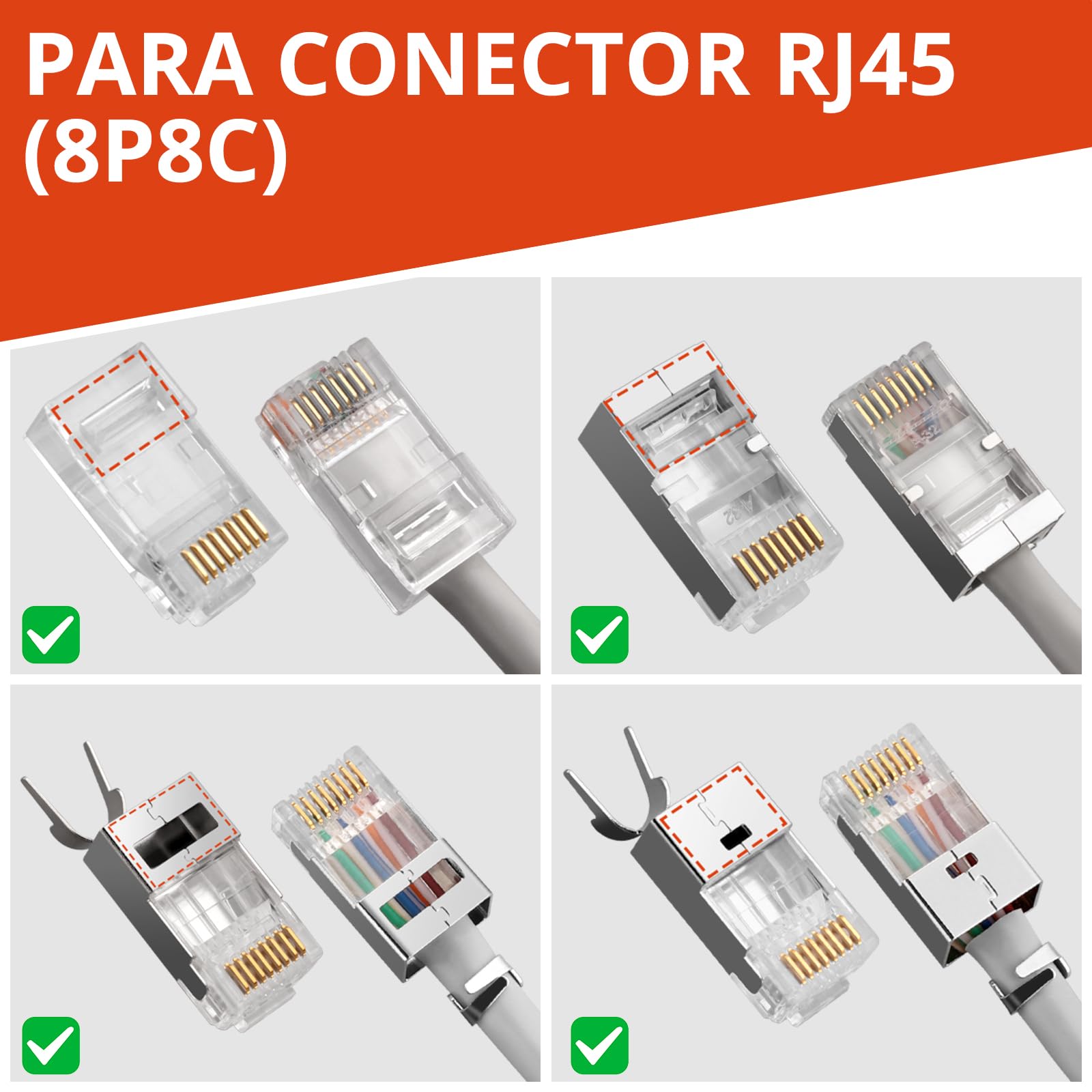 GETLITOOL Crimpadora RJ45 Kit Completo con 60 Conectores Cat6 Dorados Pelacables Probador de Red Herramientas para Crimpar Ethernet Cat5e/Cat6/Cat6a/Cat7