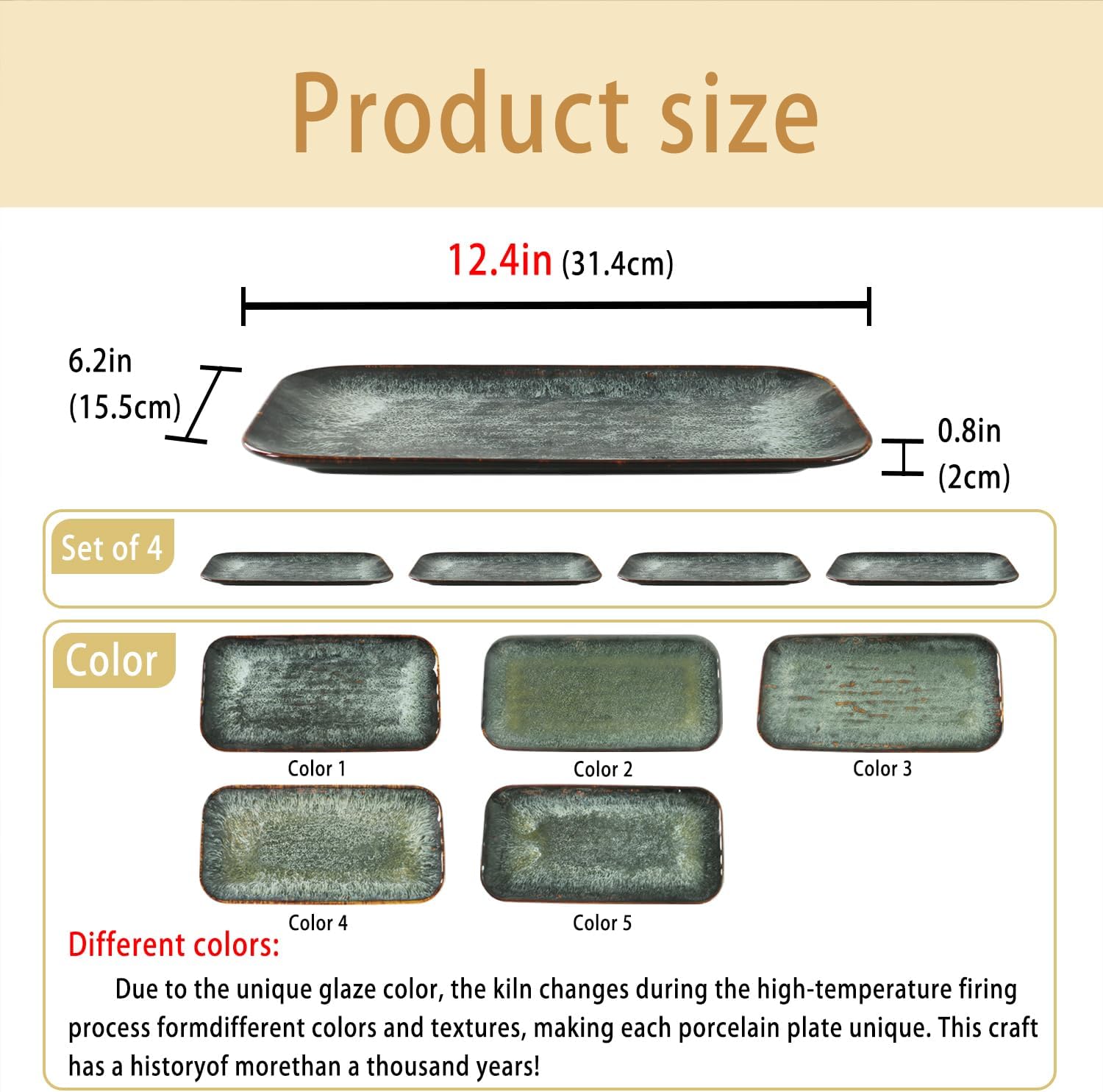 Ceramic Serving Dinner Plate Set, 4-Piece for Main Meals, Tacos, Lunches, Snack, Platters - Microwave and Dishwasher Safe, Scratch Resistant, Kitchen Serving Dinnerware, Black 12.4 Inch - Image 2