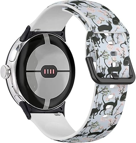 Correa deportiva suave compatible con Google Pixel Watch 2 (2023)  Pixel Watch (2022) (tres gatos negros de la esfinge siamesa)