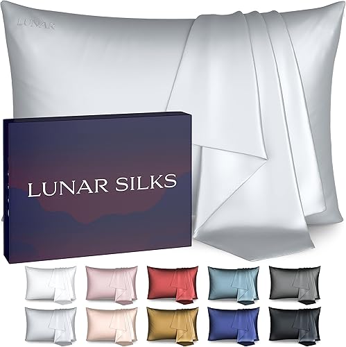 Miniatura 10 de Lunar Silks, Funda de almohada de seda real de morera 100% pura de grado 6A, 22 momme (ambos lados), para cabello y piel, sin acné, 1 unidad en caja