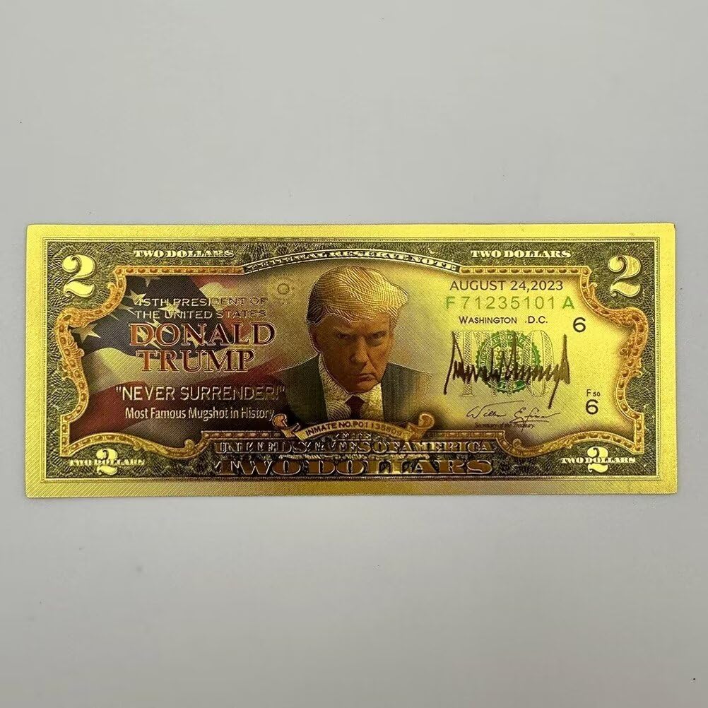 Amazon.com: 5 件唐納德·特朗普金2 美元鈔票,Never Surrender 彩色Mugshot 鈔票未流通硬幣: 藝術古董收藏