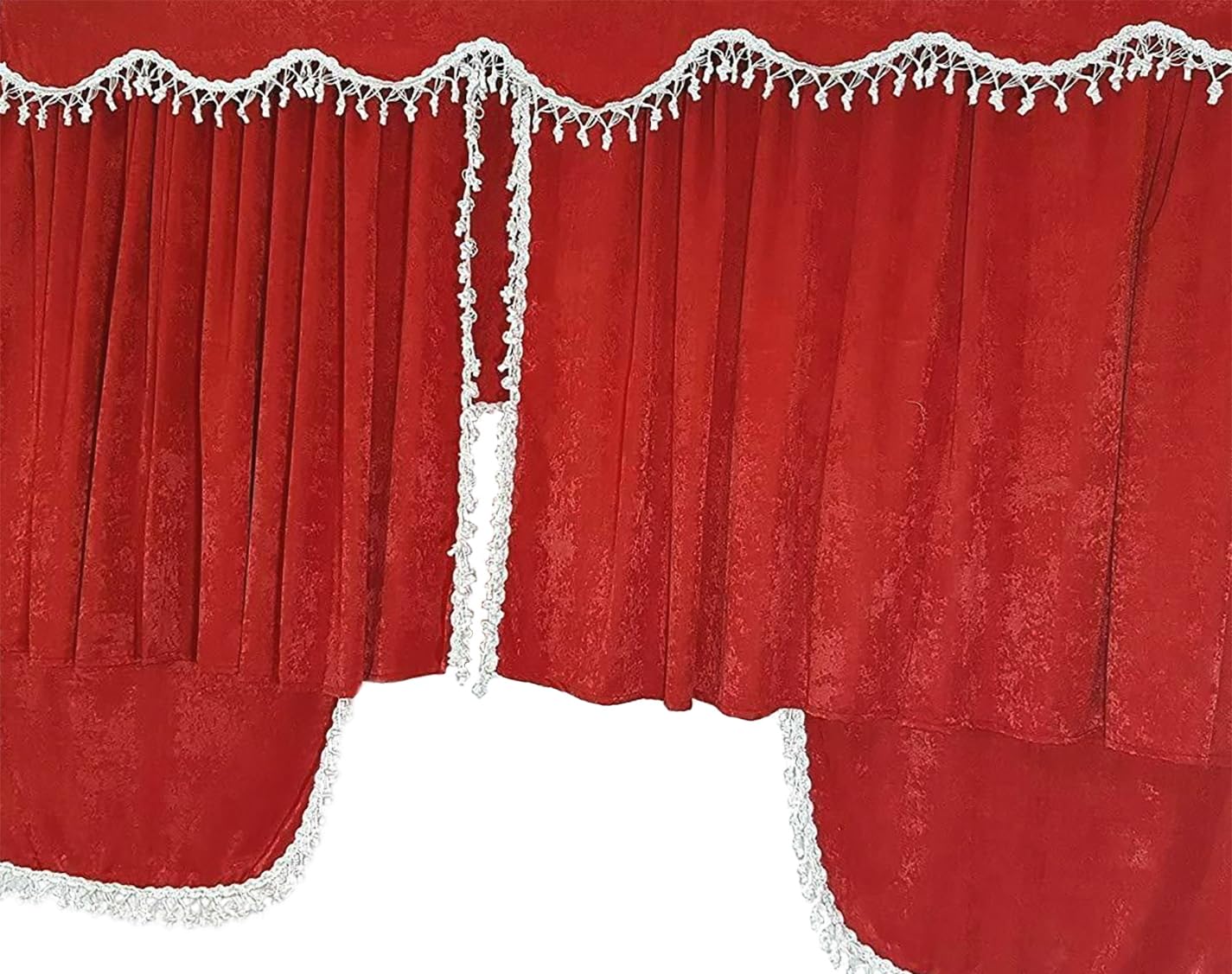 Rideaux universels pour Camion, Set de 7 pièces en Rouge avec Pampilles Blancs
