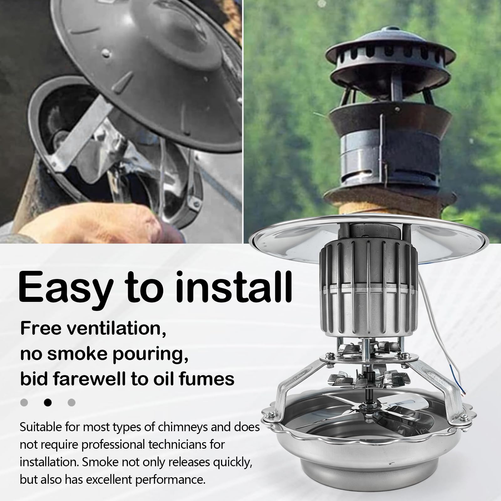 Rauchabzug Ventilator 100W, Kaminventilator 13,5-22 cm Fume Ventilator