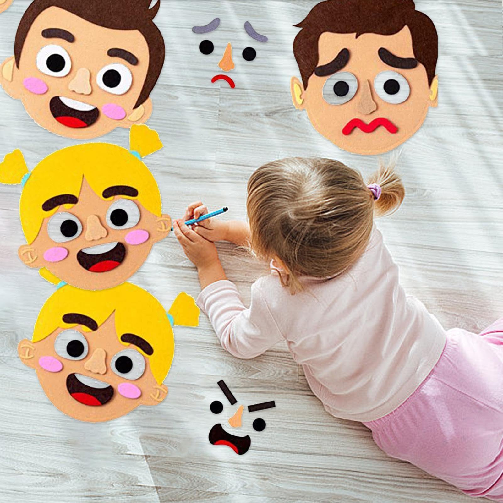 Non-Woven Felt Emotion Stickers, Children's emojii Face Making Kit - Image 3