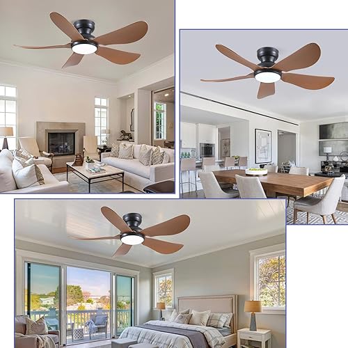 Miniatura 9 de Ventiladores de techo modernos de 46 pulgadas con luces, ventilador de techo de montaje empotrado con luz y control remotoaplicación, 5 cuchillas
