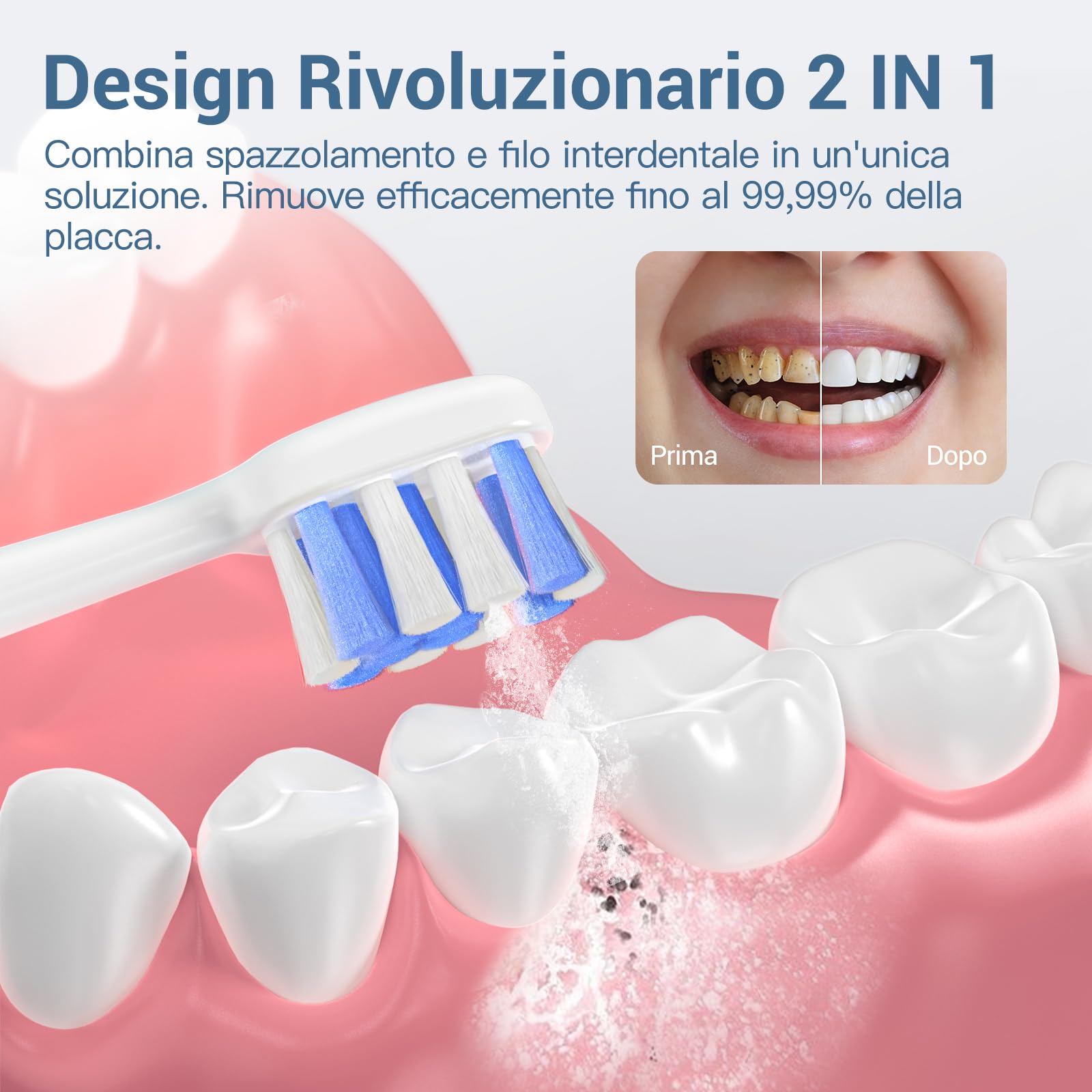 Marchpower 2-IN-1 Spazzolino Elettrico e Idropulsore Dentale Portatile con Modalità 3 x 4, 40000VPM Irrigatore Dentale, Spazzolino Sonico con 3 Testine & 1 Beccuccio per la Casa, Viaggio