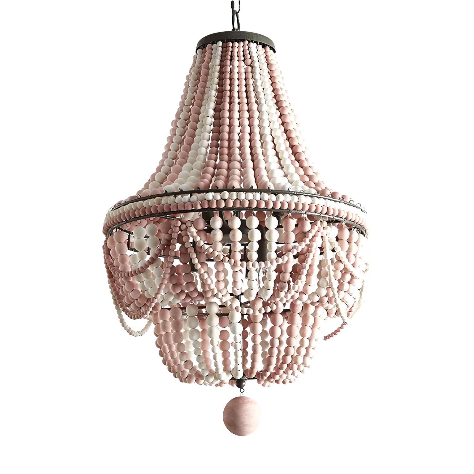 WLBHWL Rustic Wooden Beaded Chandeliers 6-Lights Large Farmhouse Chandelier for Dining Room Living Room, Adjustable Chain Hanging Ceiling Lighting Fixture, E12 Socket, Bulbs Not Includ