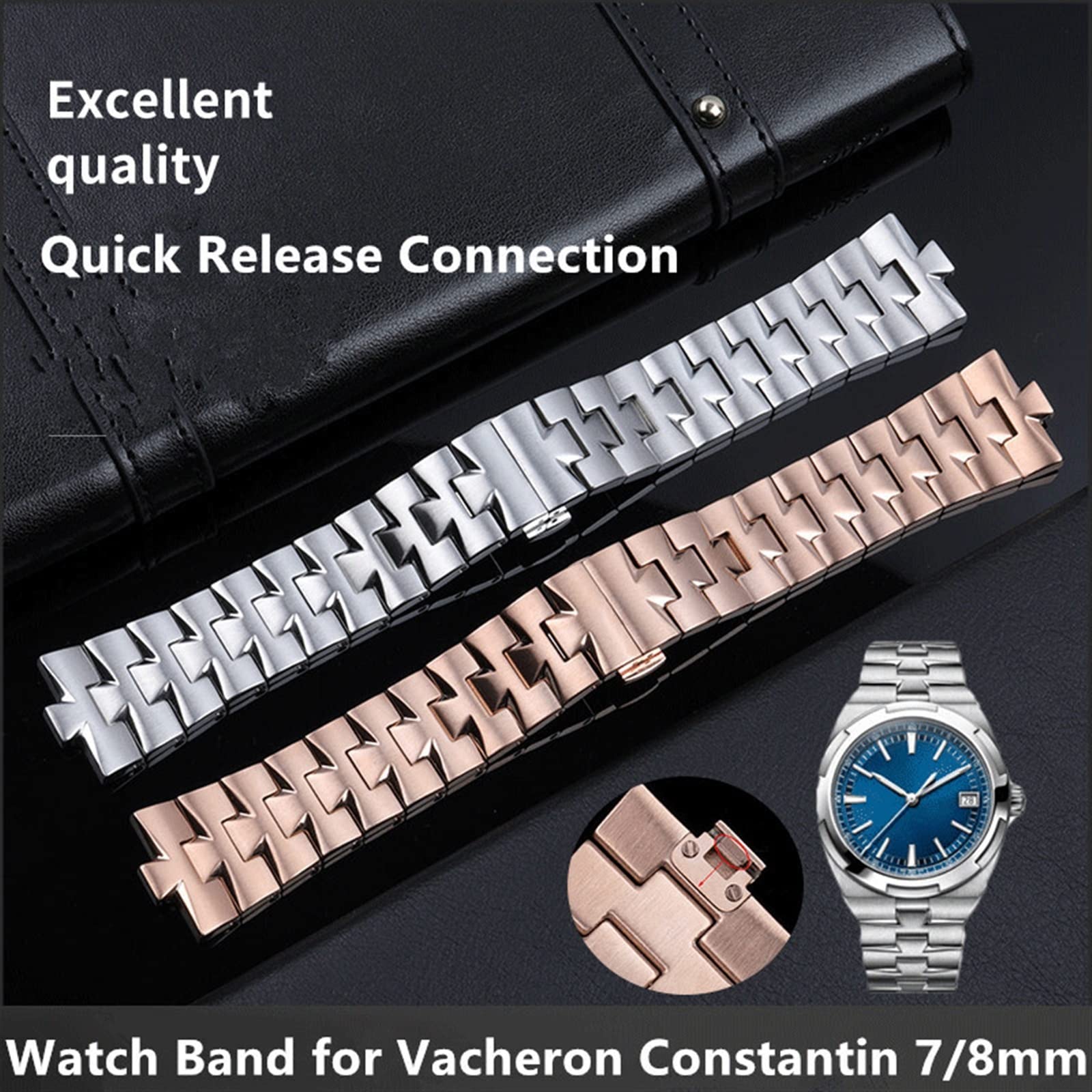 XMKT Correa de reloj de acero inoxidable de 24 mm, 7 mm, 8 mm, conexión de liberación rápida, para Vacheron Constantin, piezas de repuesto para el extranjero