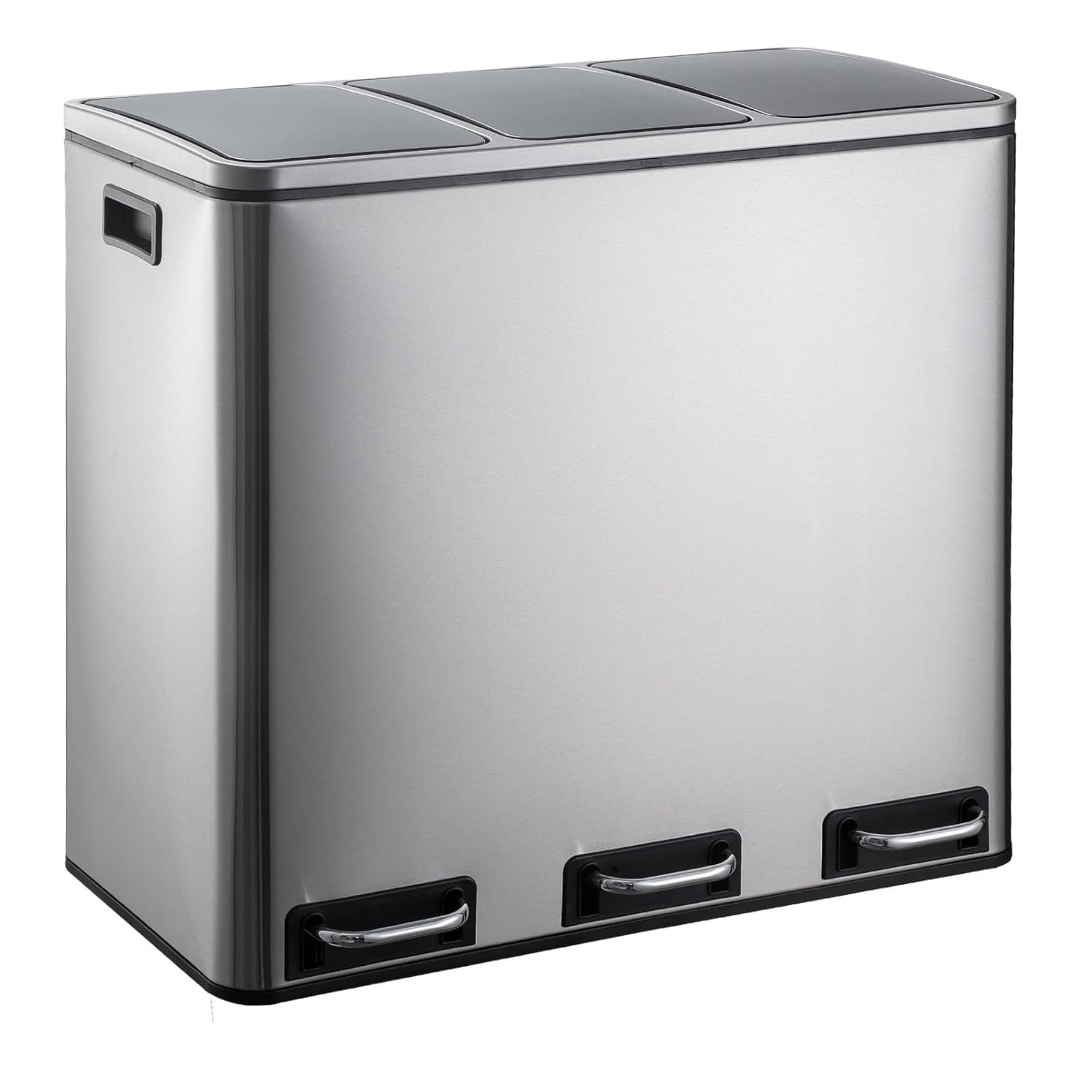 casa pura Abfalleimer Felix | Edelstahl Mülleimer mit Pedal | 2 fach Mülltrennsystem für Küche und Büro | 30 oder 60 Liter | Trend Farben zur Auswahl (Silber, 3 x 18 Liter)