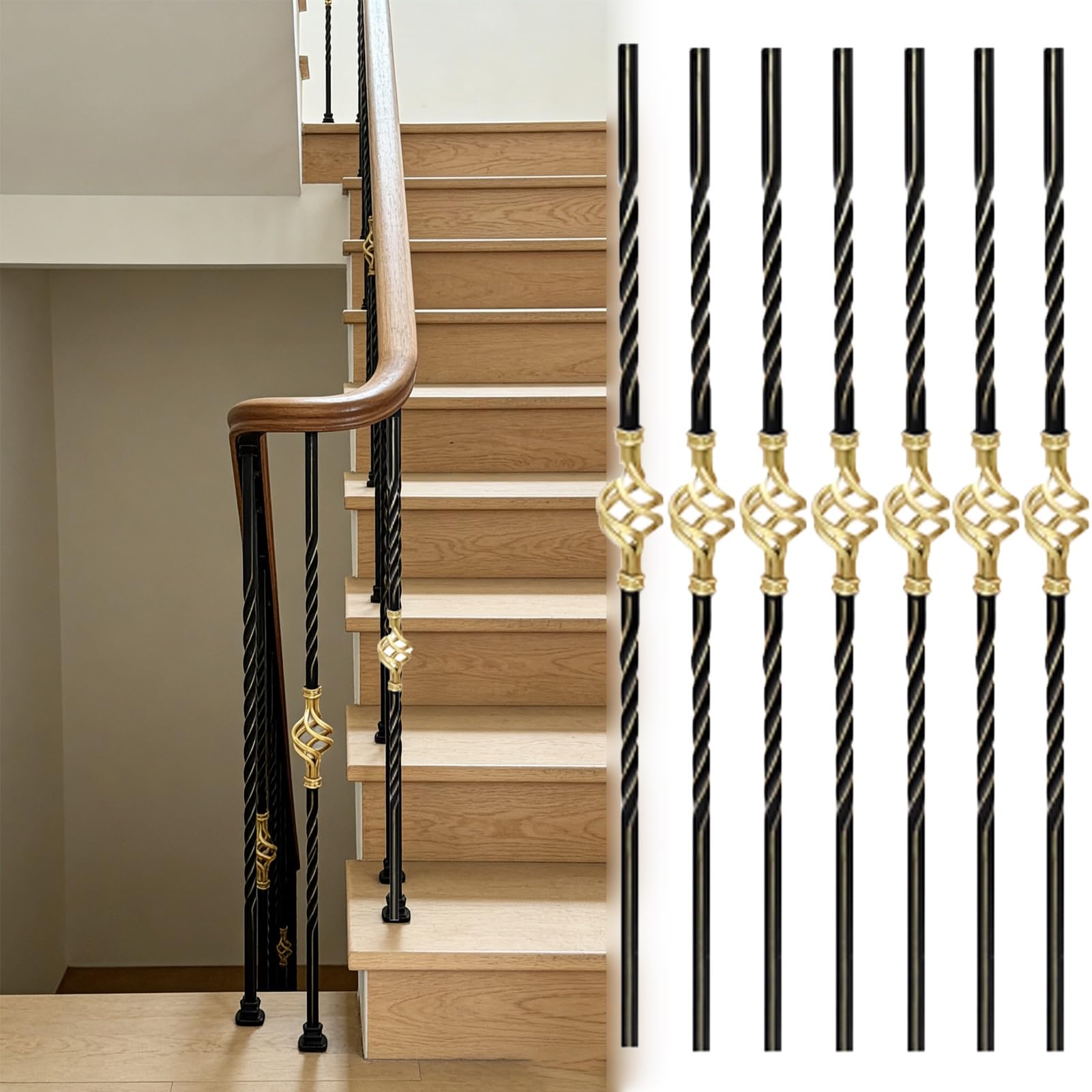 Pasamanos de metal para escaleras interiores con balaustre decorativo