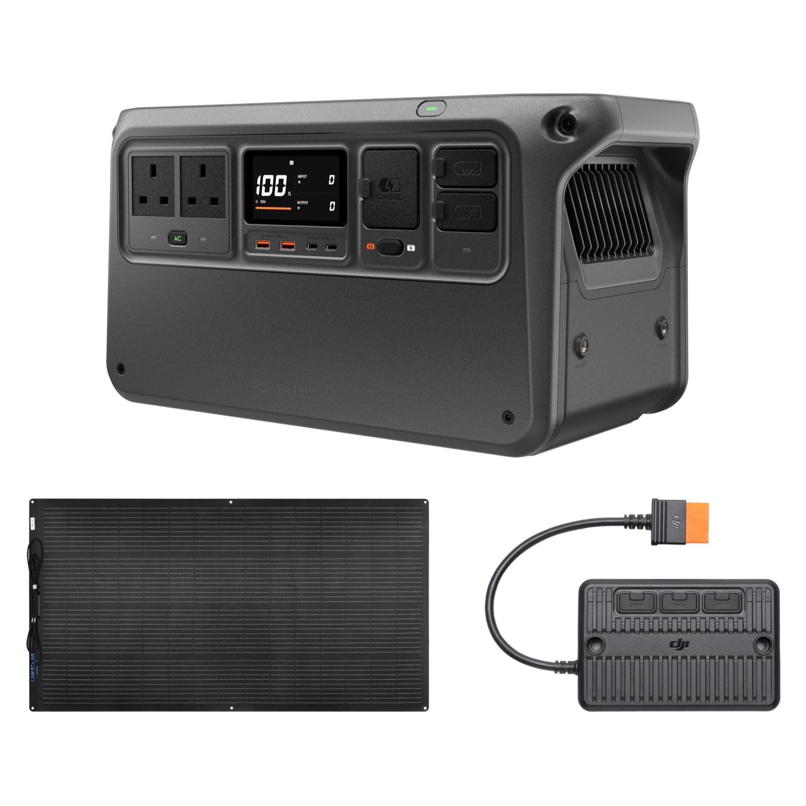 DJI Power 1000 V2 Portable Power Station with 200W Flexible Solar Panel, 1024Wh LFP Battery, 2600W Output, 0-80% in 37 Mins, Compact Size, RVs, Balconies, Rooftops, Generator for Home
