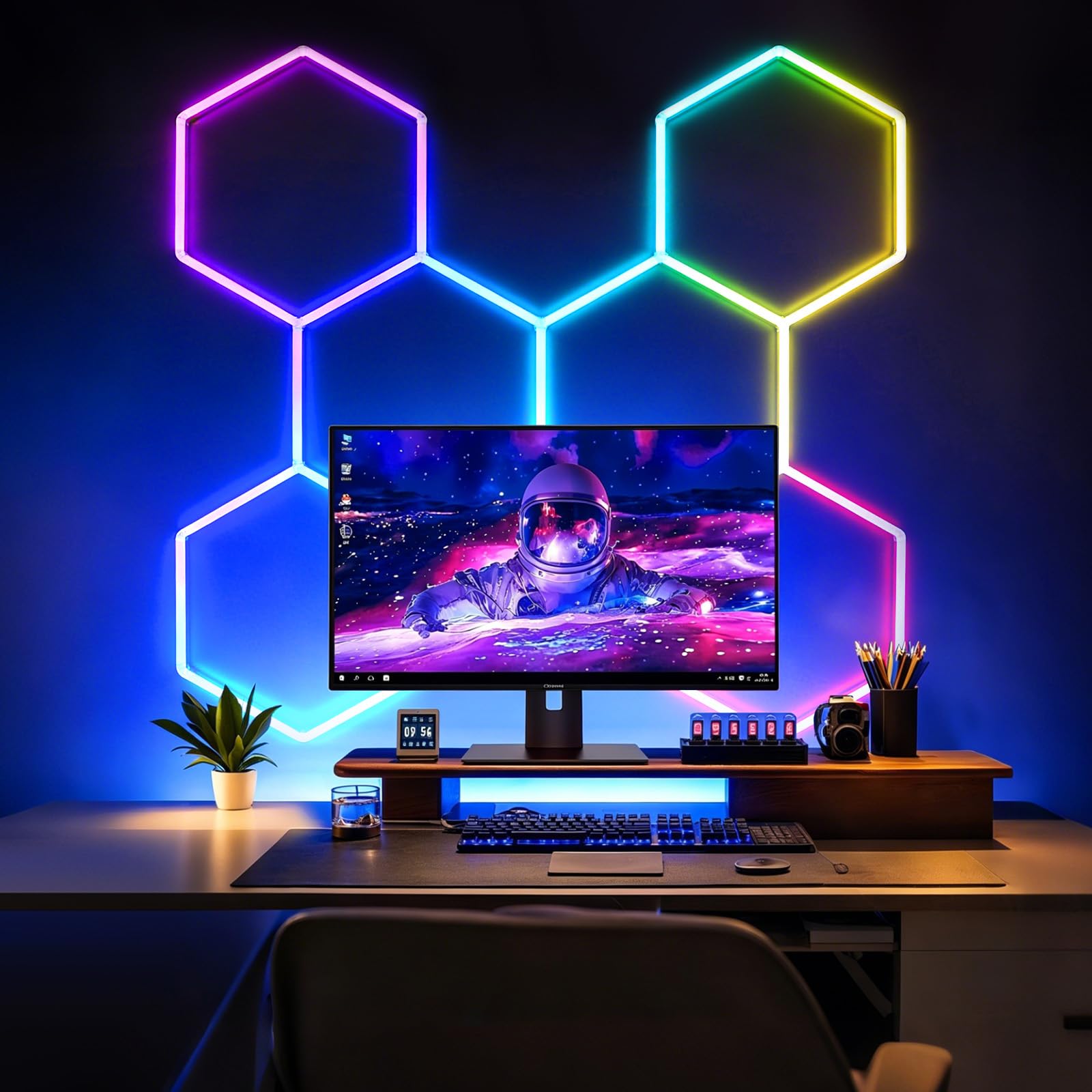 Éclairage RGB Hexagonal Iluminación 6 Hex 261W LED en nid d'abeille | Lámparas de techo hexagonales ambientales regulables luces para videojuegos/decoración de bares/gimnasios/salas de eSports