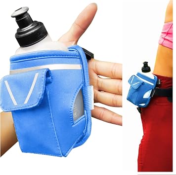 2-in-1 Running Fun Handheld 12 Oz Water Bottle & Running Belt Add-On. No-Grip Design Straps on Hand & Slides on Belt. Waterproof Pocket for Money, Keys. Maximize Time, Freedom & Health