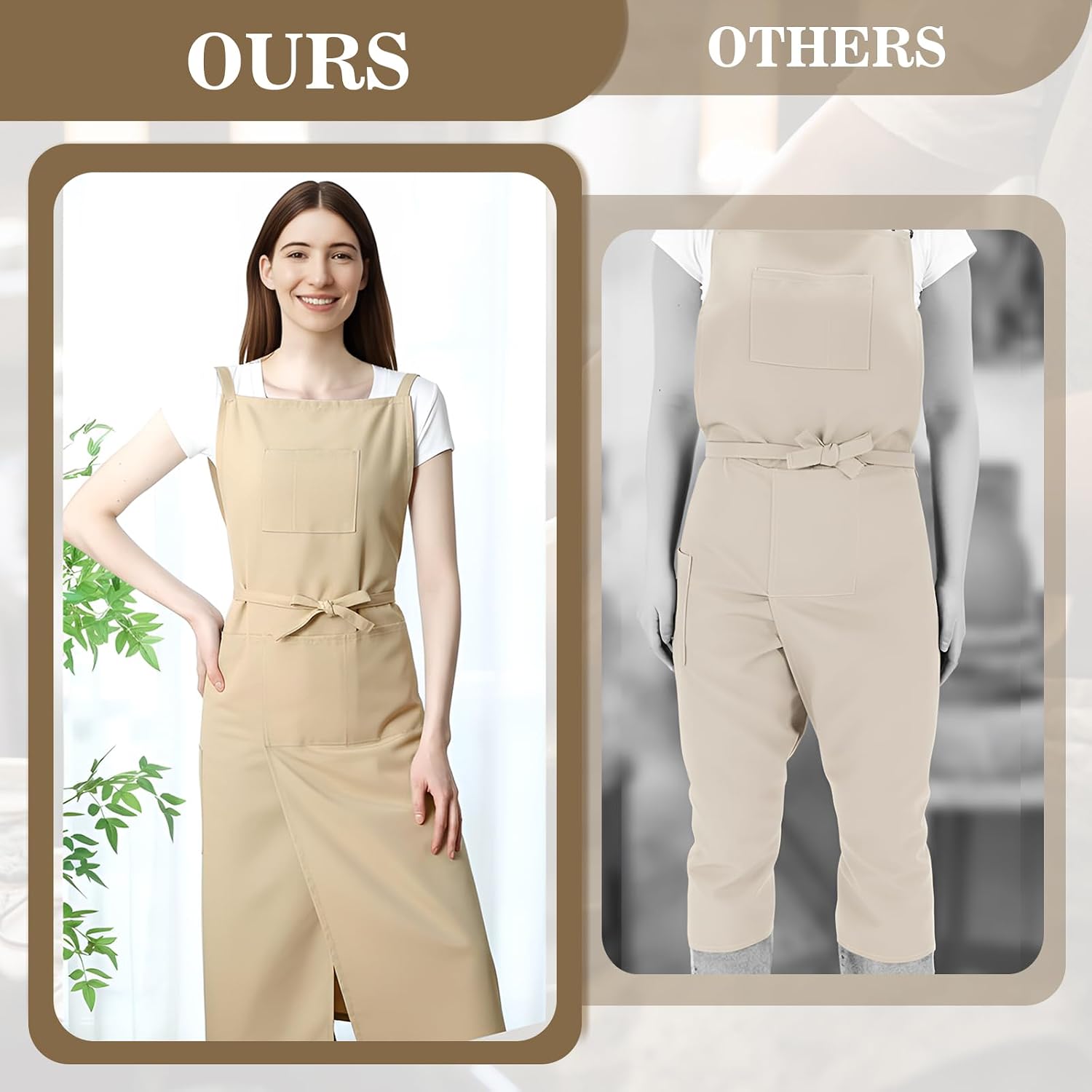 Jeyiour Split Leg Pottery Apron, 2 Layer DIY Ceramic Apron with Convertible Pants, Large Pockets Towel Loop Smock for Unisex(Beige)