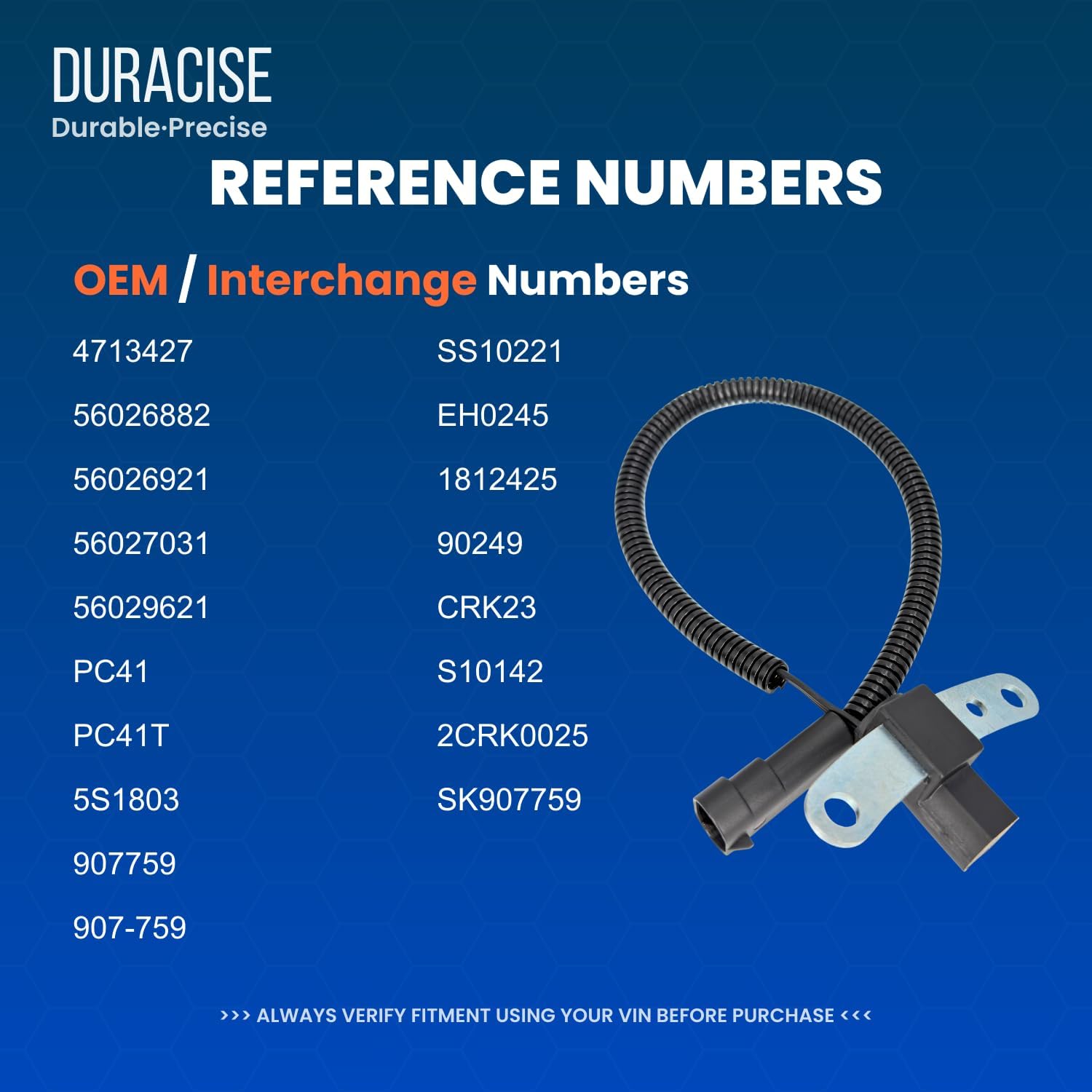 DURACISE Engine Crankshaft Position Sensor Compatible with 1993-1996 Jeep Cherokee, 1993-1996 Grand Cherokee, 1993-1995 Wrangler & 1996 Dodge Dakota - 2.5L 4.0L - OEM #56026882, 56026921