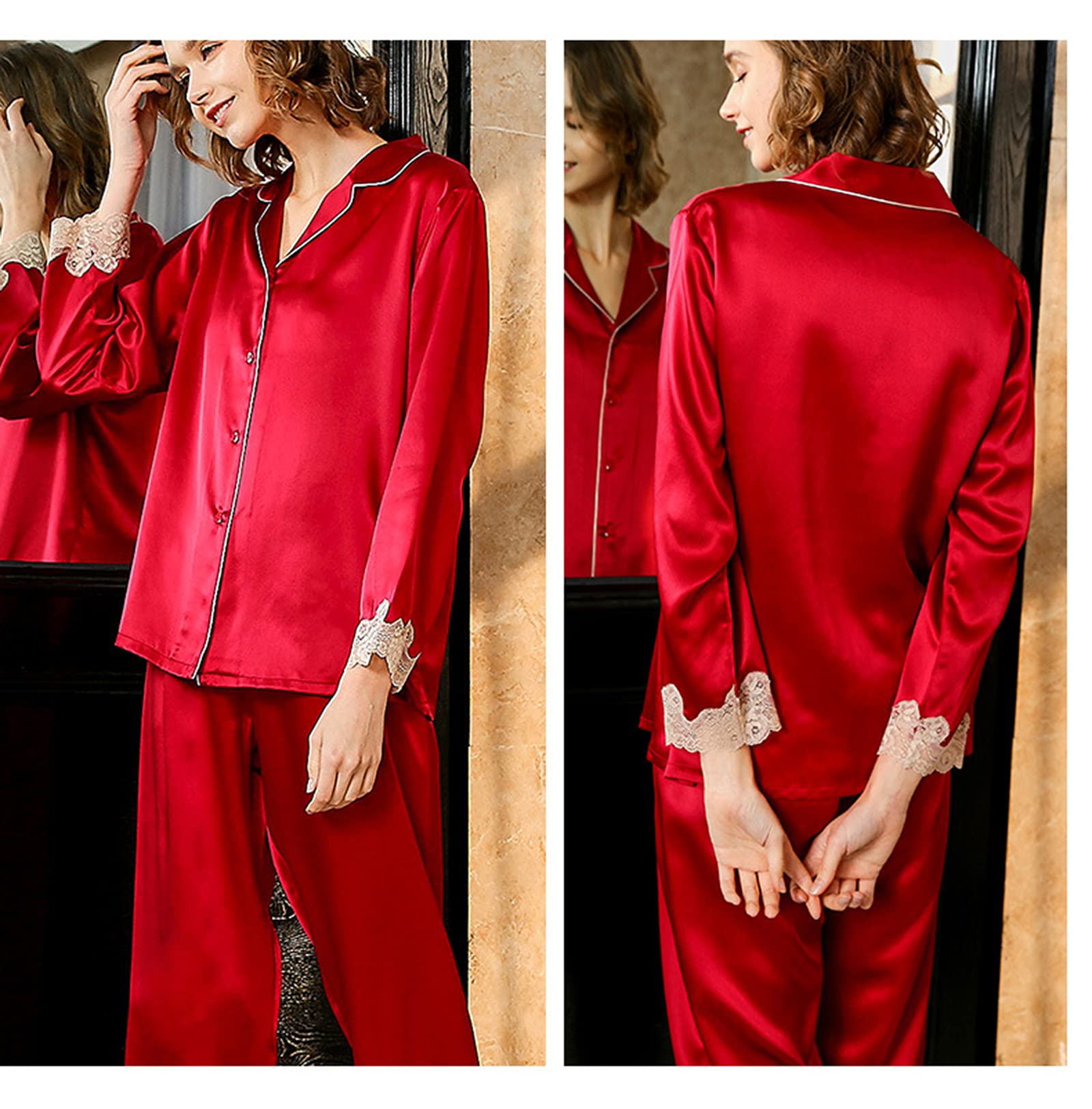 Satijnen pyjama voor dames, lange set