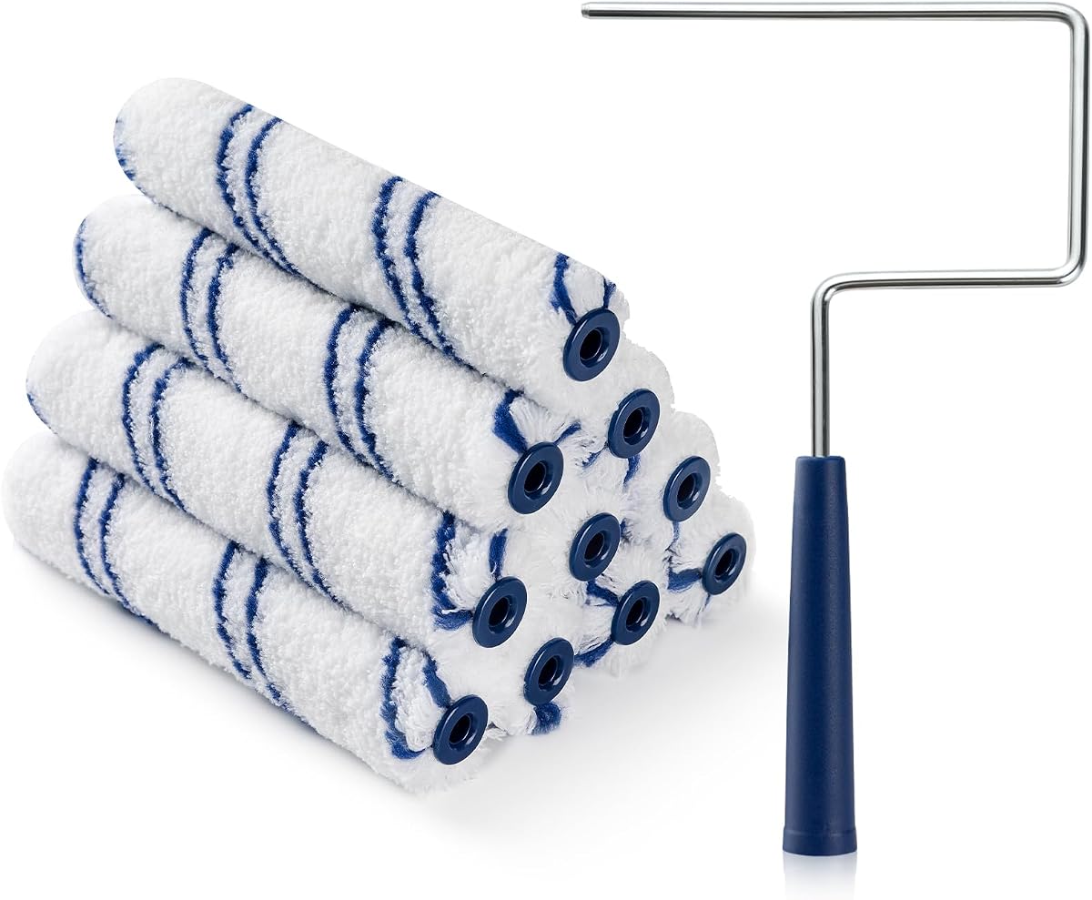 10Pcs 6 Inch Paint Rollers, Microfiber Covers with Roller Frame | Mini Paint Rollers, 3/8" Nap, for Wall House Painting, Small Paint Roller Covers, for All Paints & DIY Craft Use