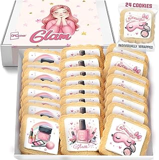 Girls Glam Spa Sleepover Cookies | Individually Wrapped 24 Pack | Birthday Party Sleep Over Night Makeup Pajama Nail Polish | Peanut & Nut Free Kosher Treats Snacks