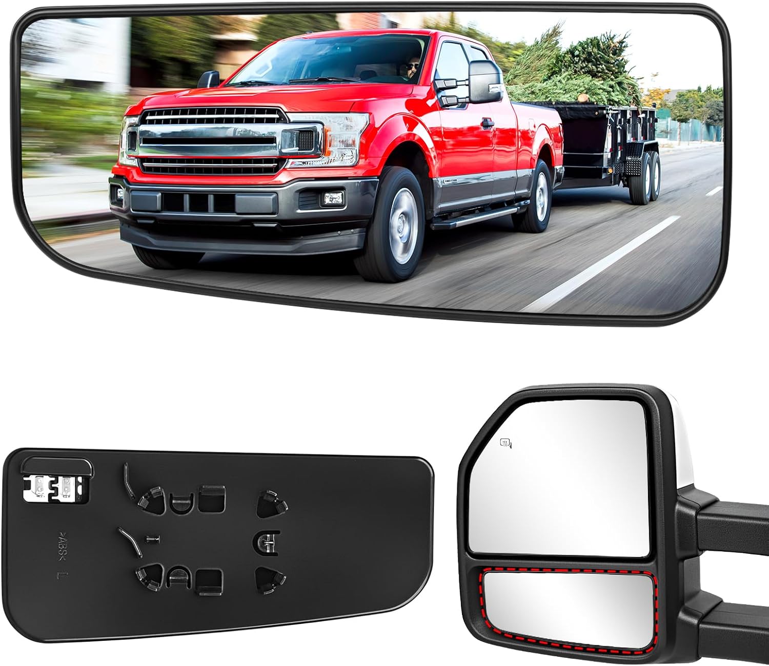 TOP-MAX Driver Left Side Lower Mirror Glass Replacement for 2015-2020 Ford F150, 2017-2019 Ford F250 F350 F450 F550 Super Duty Towing Mirrors Convex Glass with Heated, OE# FL3Z17K707V FL3Z17K707U