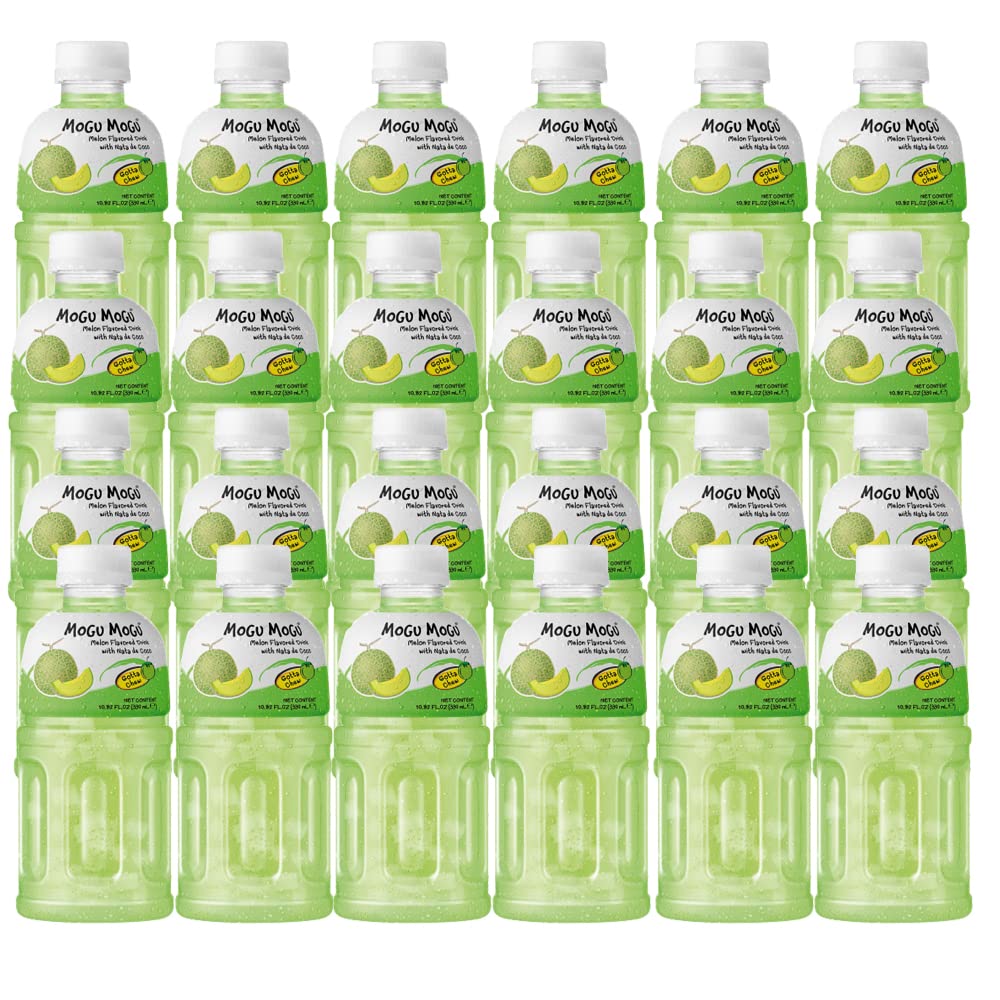 Mogu Mogu Varied Flavored Drinks - Nata De Coco Juice - Jelly Texture - Refreshing Taste - Fun Drinking During Hot Summers Or Take Them on Trip & Picnics (Melon 330ML, Pack of 24)