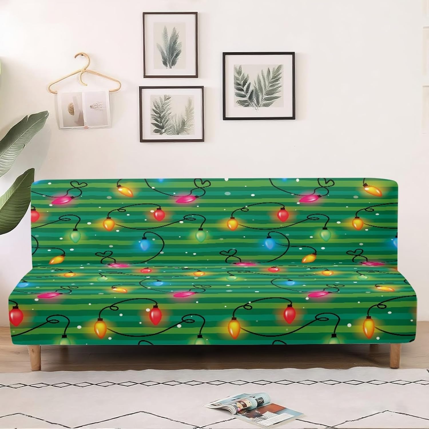 Colorful Lanterns Futon Slipcover Stretch Futon Cover Full Size Folding Armless Sofa Bed & Couch Protector Machine Washable Sofa Couch Covers, Christmas