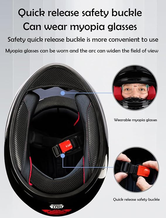 Cat-Ear Motorcycle Full-Face Helmet with Removable Visor Open-Face Motorcycle Helmet with Quick-Release Buckle DOT/ECE Certified Suitable for Off-Road Vehicles