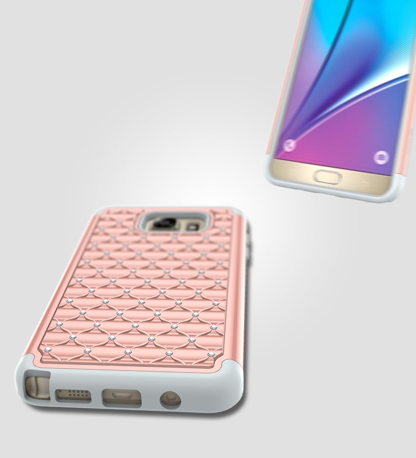 Style4U Galaxy Note 5 Case, Galaxy Note 5 Studded Rhinestone Crystal Bling Hybrid Armor Case Cover for Samsung Galaxy Note 5 with 1 Stylus [Rose Gold/Grey]