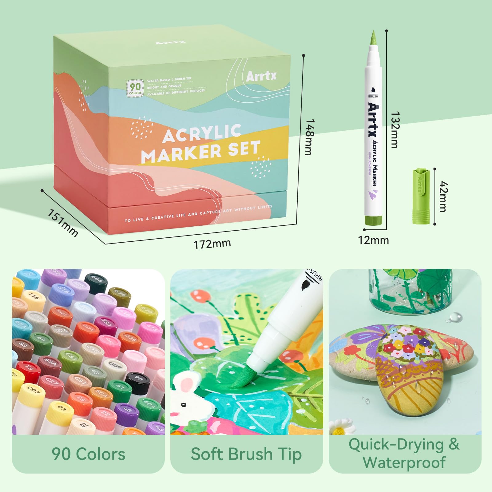 Arrtx 90 Colors Paint Markers Pens, Acrylic Paint Pens for Artists Adults Coloring Drawing Landscape Scenery Natural- Brush Tip for Rock Painting, Wood, Canvas, DIY Crafts Making Art Supplies-90B image 3