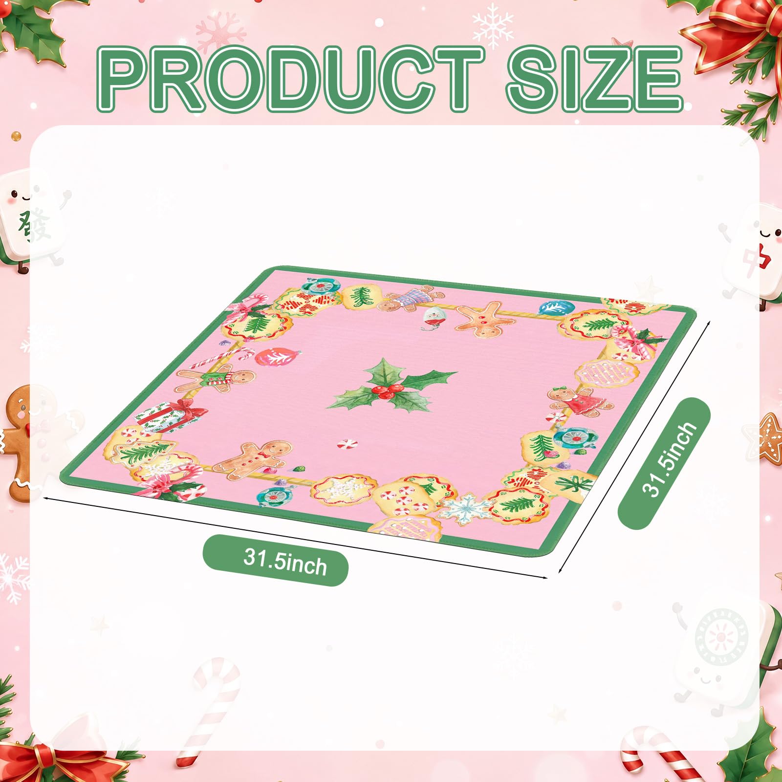 Seenelling Mahjong Mat Tapis de table antidérapant Noël Cookies
