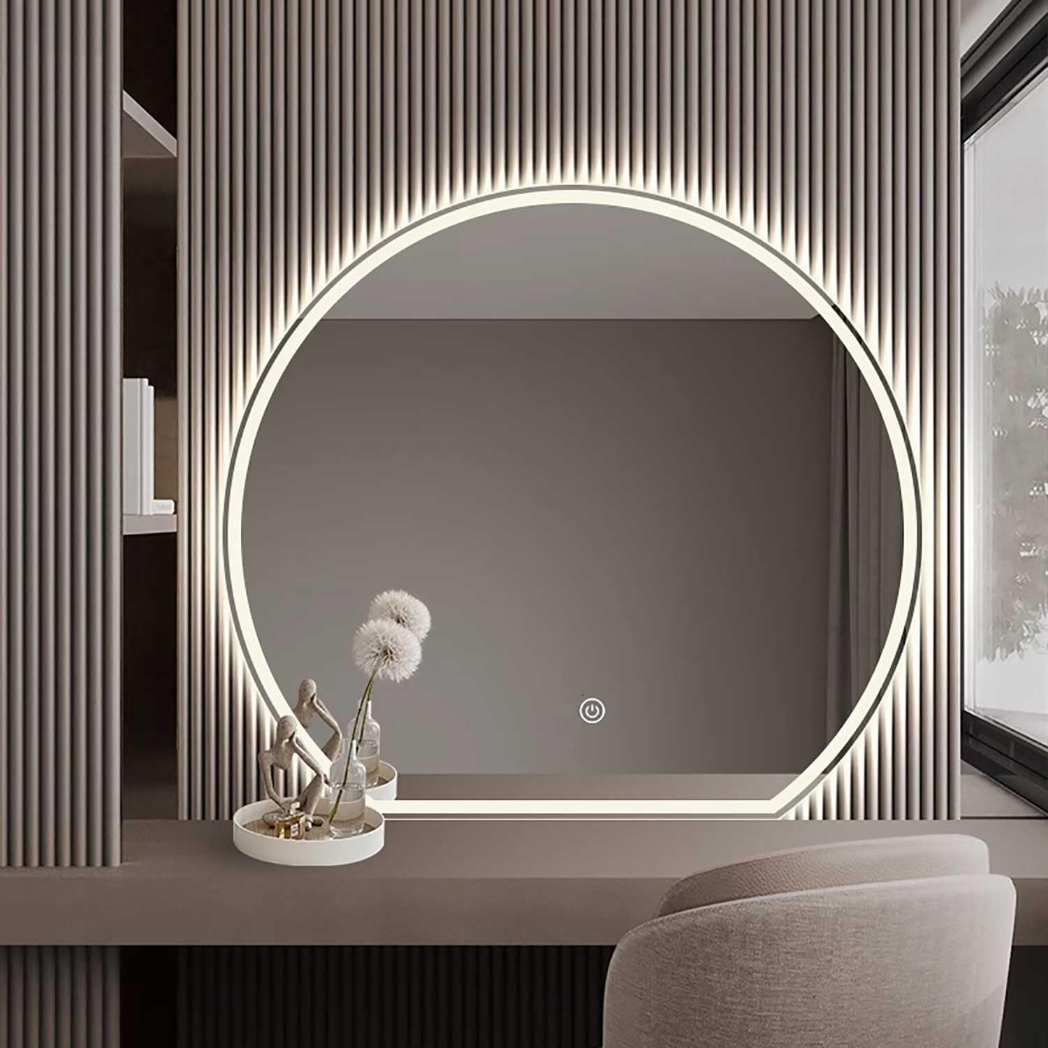 Nowoczesne podświetlane LED półokrągłe lustro ścienne bez lustra łazienkowego i sypialni (60 x 60 cm) stylowy i funkcjonalny wystrój do każdej przestrzeni