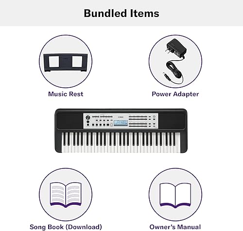 Miniatura 23 de Yamaha Teclado portátil de 61 teclas para principiantes con canciones integradas, modo cuestionario, reposo de música, con adaptador de corriente