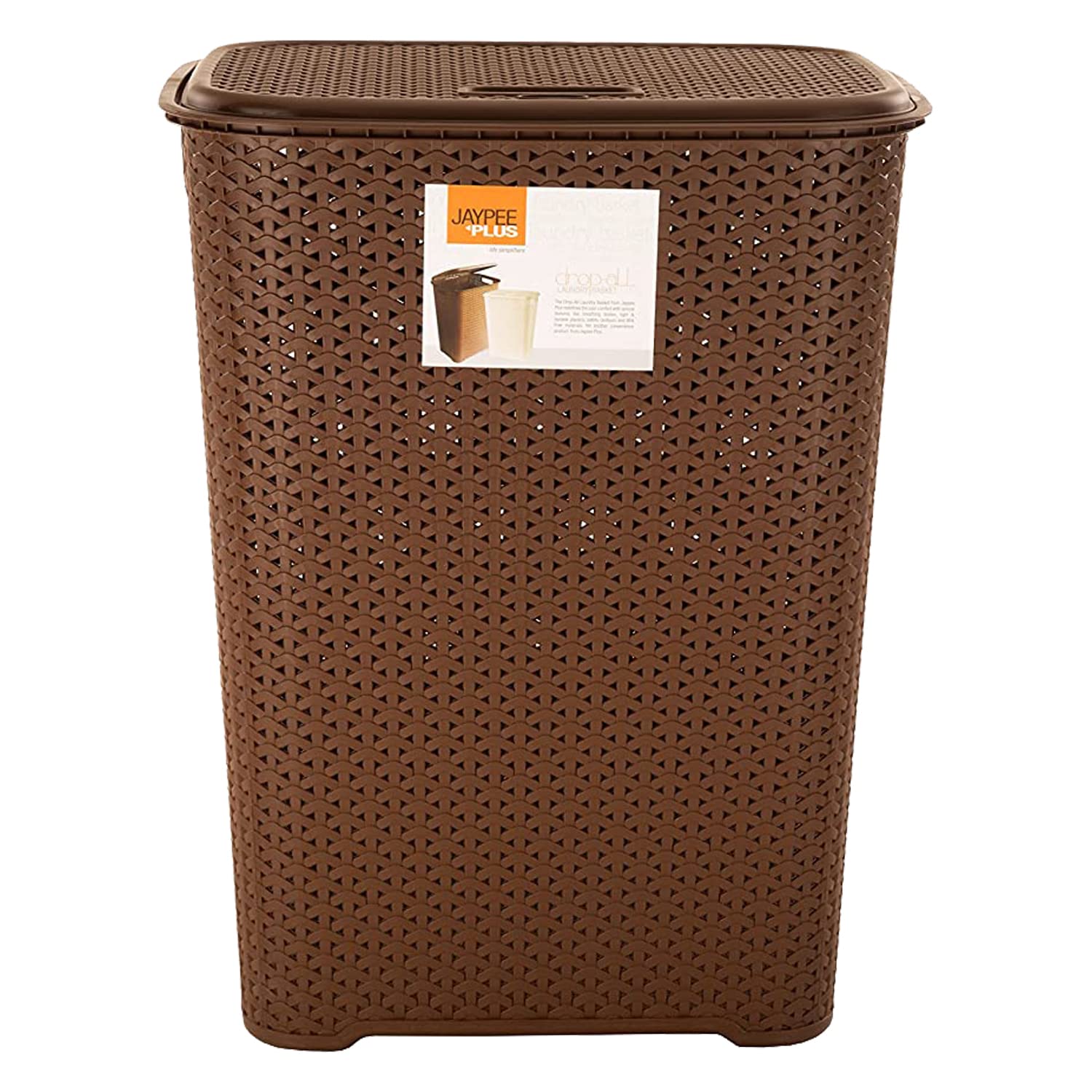 65L Litre High Grade Drop All Knit Design BPA Free Virgin Plastic Laundry Basket Storage Basket Lidded Washing Laundry Storage Bin Tidy 43.5 x 28 x 56cm (Brown)