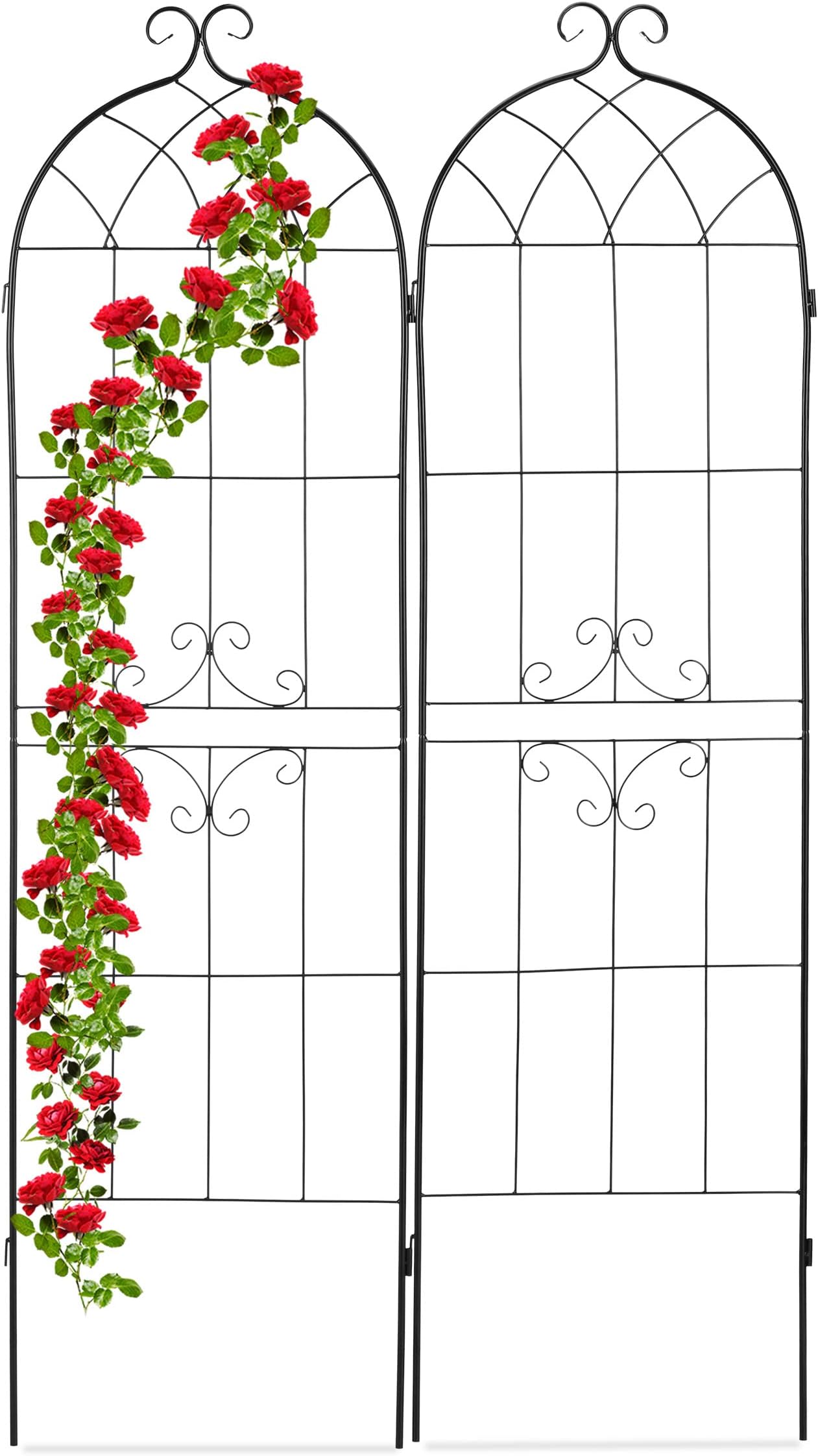 Relaxdays Trellis, set of 2, trellis for climbing plants, H x W 180 x 50 cm, plug-in connection, ornaments, iron, black
