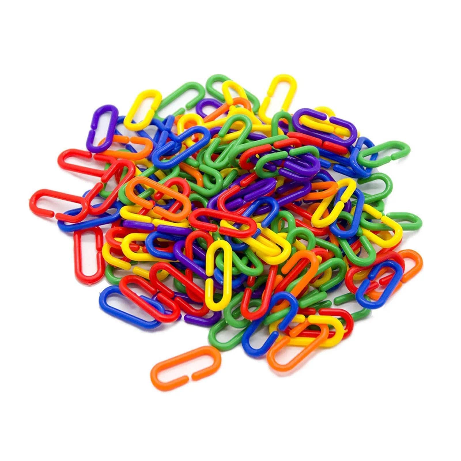 100Pcs Parrot Toys, Birds Toys, Love Birds Cage Accessories, Rainbow C-Clip Chain Links, Bird Chew Toy & Cage Accessory, Open Chain Clips for Parrots 4