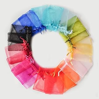 100 pz Sacchetti Regalo Caramella,Gioielli Sacchetto,bustine organza 10 Colori sacchetti organza per bomboniera Nozze Confetti Favore Gioielli (7 x 9 cm) (colore)