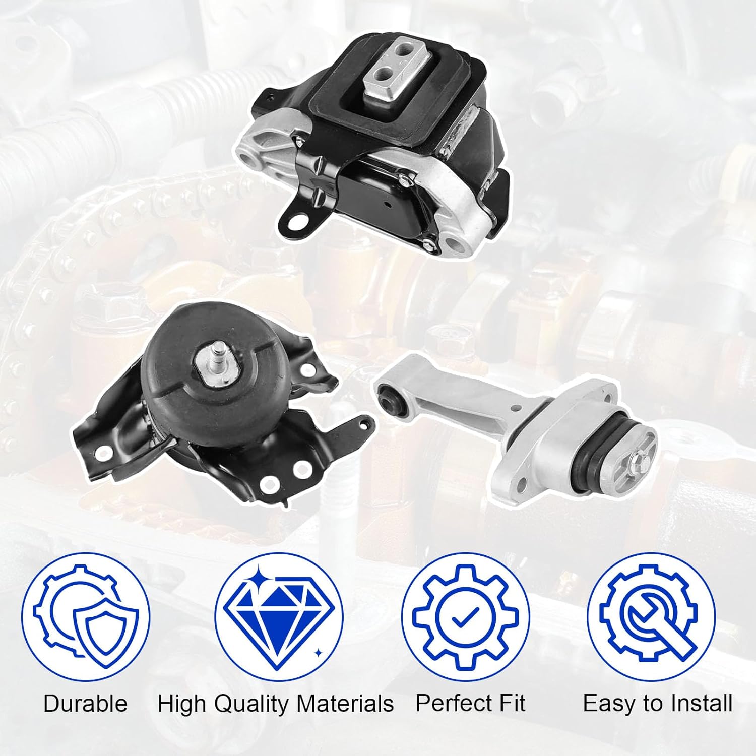 Engine Motor Mount Kit Fit for 2015-2019 Hyundai Sonata 2.0L / 2.4L L4, for 2016-2020 Hyundai Optima 2.0L / 2.4L L4 Replacement for A61001 A71099 A71101 Set of 3
