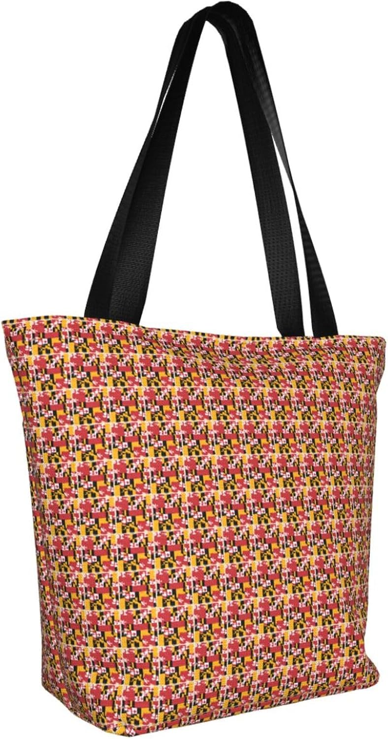 maryland flag Print Trendy Lightweight Shoulder Tote Bag Travel Beach Work Commuting Multiple Occasions