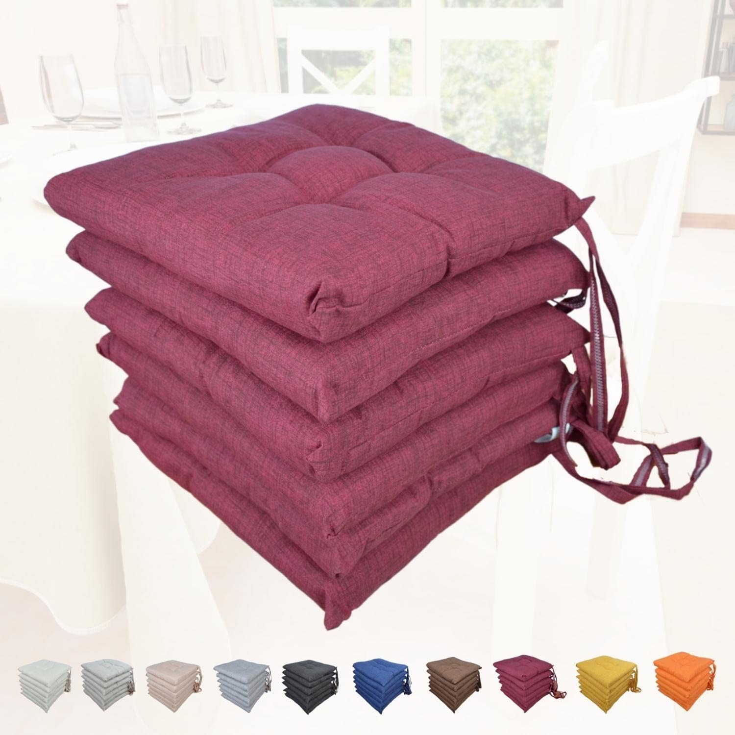 Set Di 6 Cuscini Per Sedia Con Lacci - Imbottiti In Cotone, Made In Italy, Spessore 6 Cm - Foto 8