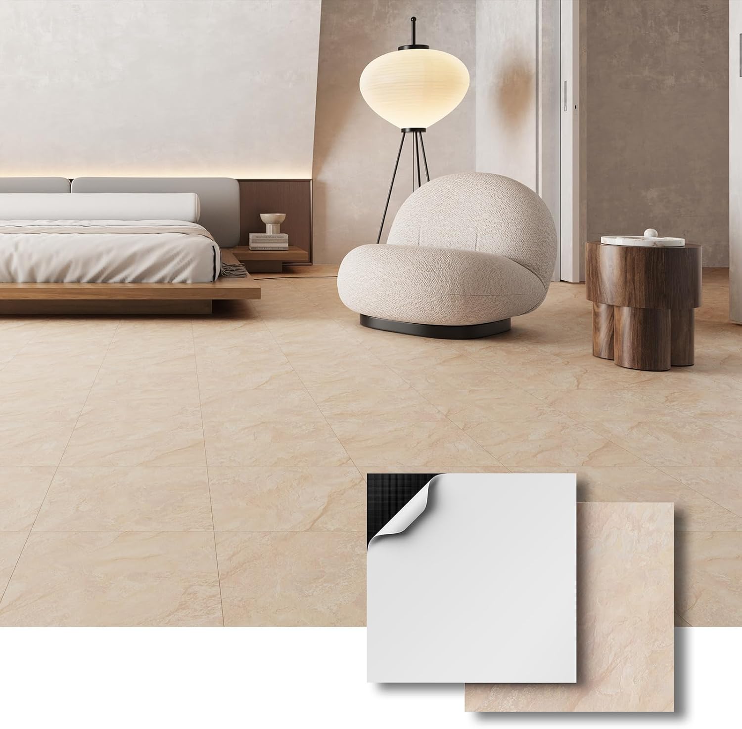 ATOPOSE Peel and Stick Vinyl Floor Tiles 30-Pack 12 x 12 inch, Self Adhesive Waterproof Flooring for Kitchen, Dining Room, Bedrooms, Cover 30 Sq.Ft, Beige Stone