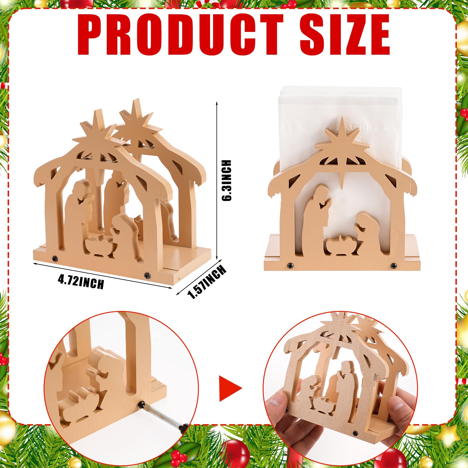 Nativity Napkin Holder for Tables Wooden Christmas Jesus Nativity Scene Tissue Dispenser Farmhouse Vintage Paper Napkins Dispenser for Christmas Table Decoration