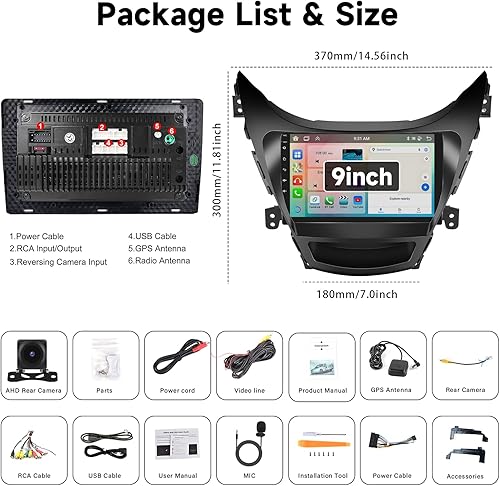 Miniatura 32 de 1+32G Android coche estéreo para Hyundai Elantra 2011 2012 2013 con Carplay Android reproductor multimedia auto 9 pulgadas pantalla táctil Radio